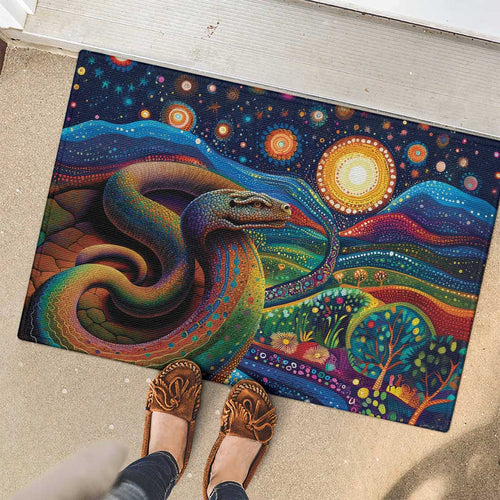 Aboriginal Dreamtime Rainbow Serpent Rubber Doormat