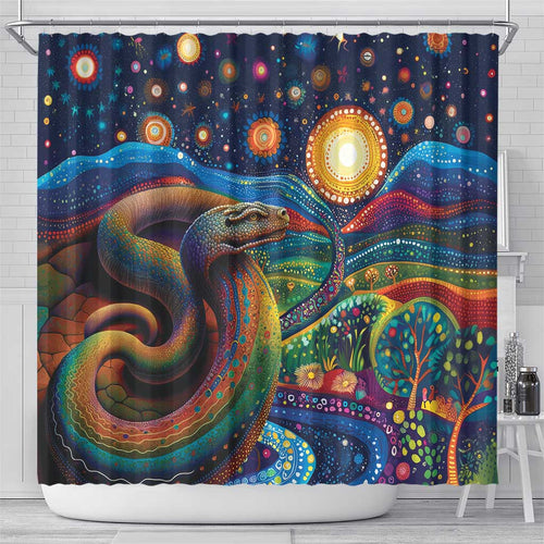 Aboriginal Dreamtime Rainbow Serpent Shower Curtain
