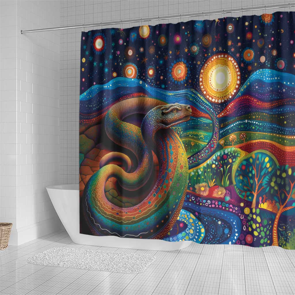 Aboriginal Dreamtime Rainbow Serpent Shower Curtain