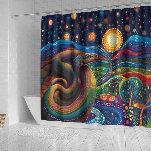 Aboriginal Dreamtime Rainbow Serpent Shower Curtain