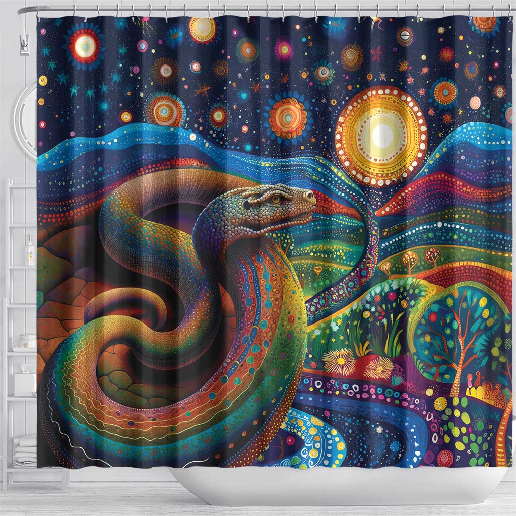 Aboriginal Dreamtime Rainbow Serpent Shower Curtain
