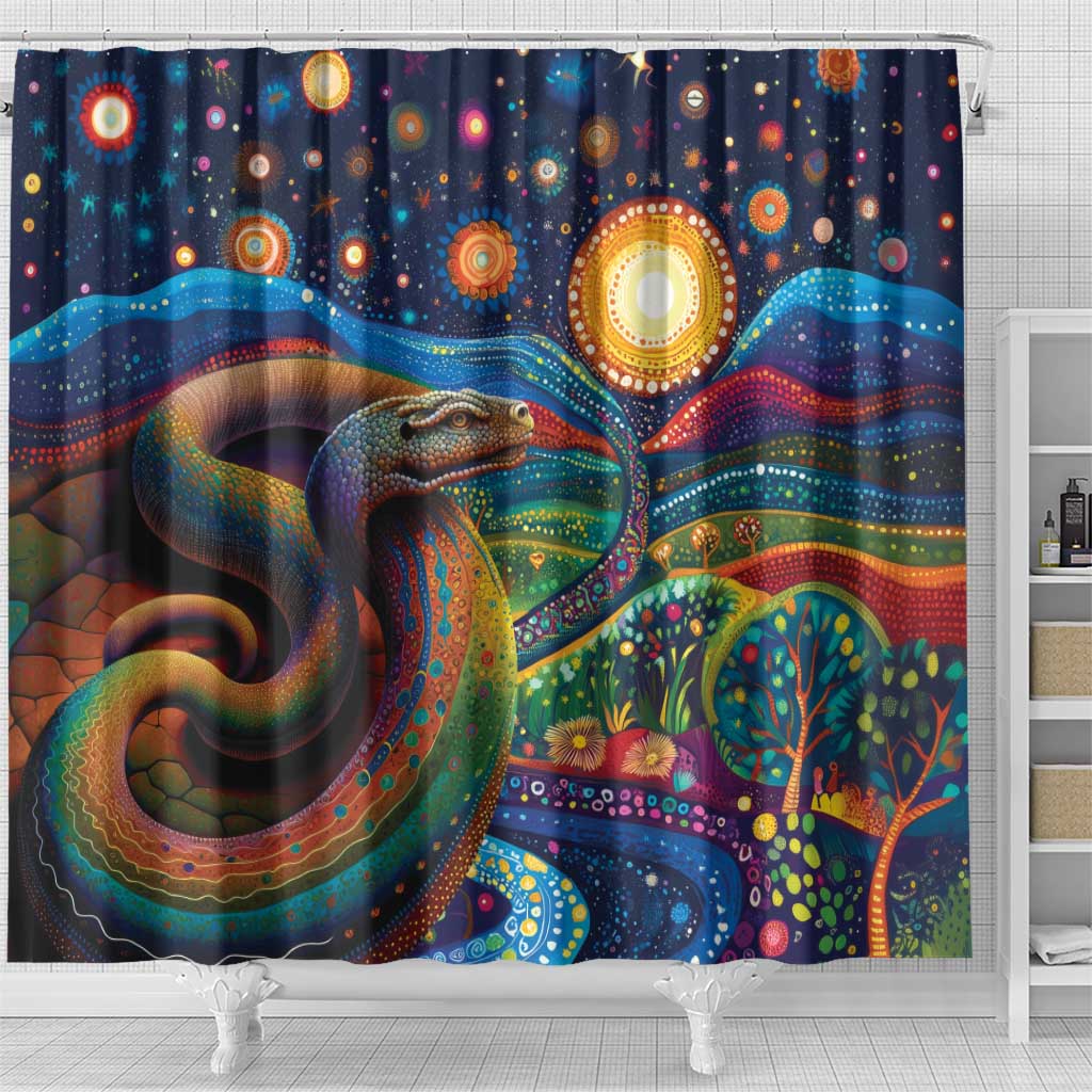 Aboriginal Dreamtime Rainbow Serpent Shower Curtain