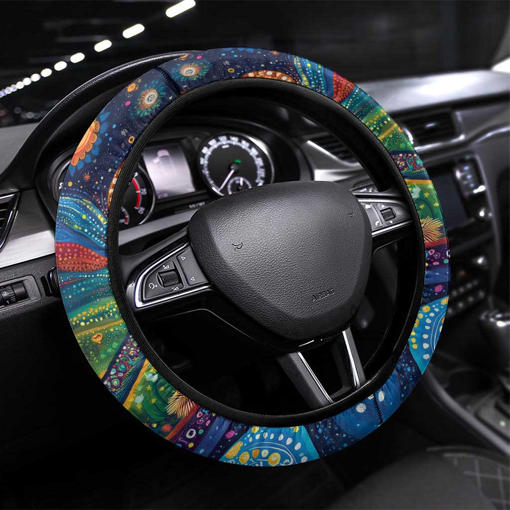 Aboriginal Dreamtime Rainbow Serpent Steering Wheel Cover
