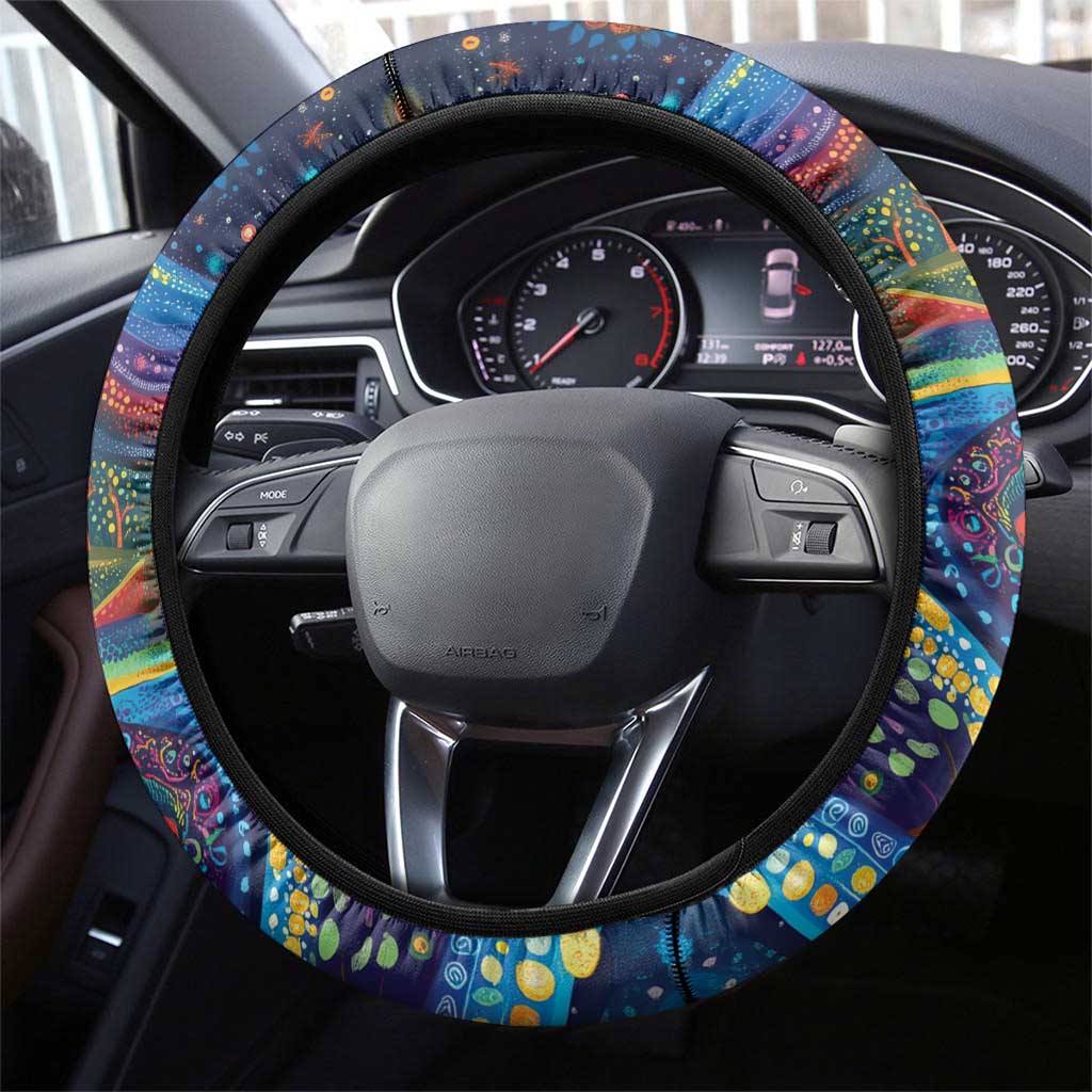 Aboriginal Dreamtime Rainbow Serpent Steering Wheel Cover