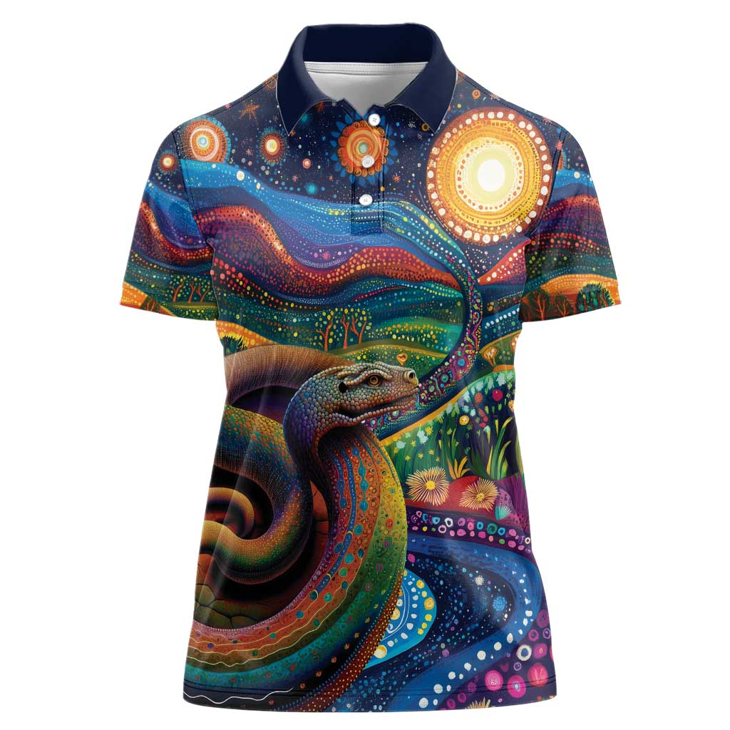 Aboriginal Dreamtime Rainbow Serpent Women Polo Shirt