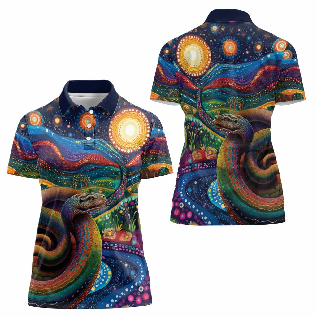 Aboriginal Dreamtime Rainbow Serpent Women Polo Shirt