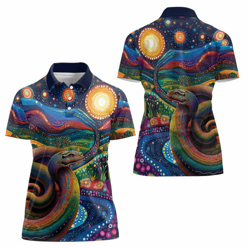 Aboriginal Dreamtime Rainbow Serpent Women Polo Shirt