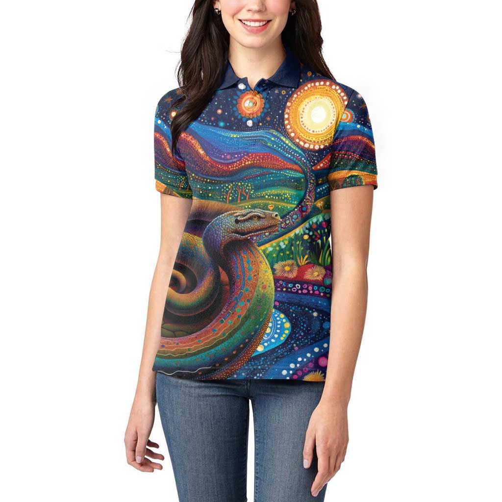 Aboriginal Dreamtime Rainbow Serpent Women Polo Shirt