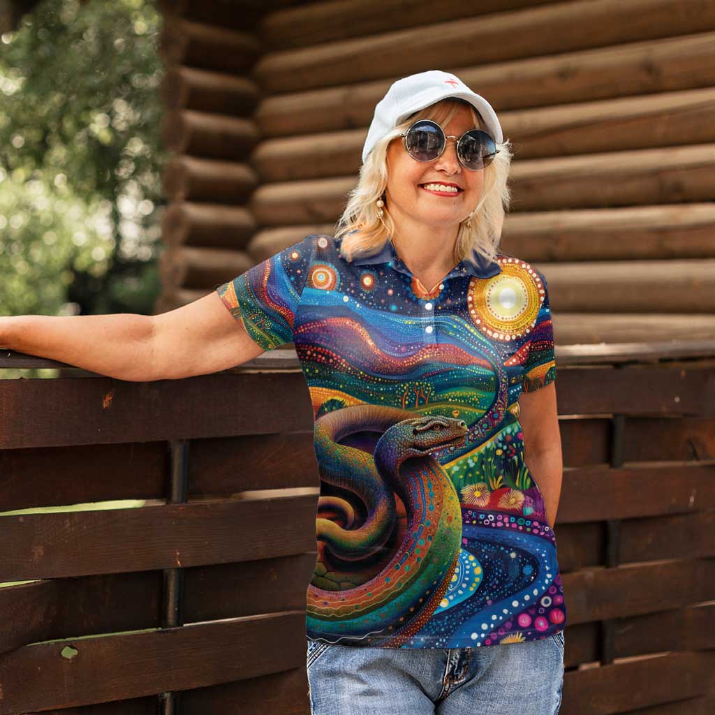 Aboriginal Dreamtime Rainbow Serpent Women Polo Shirt