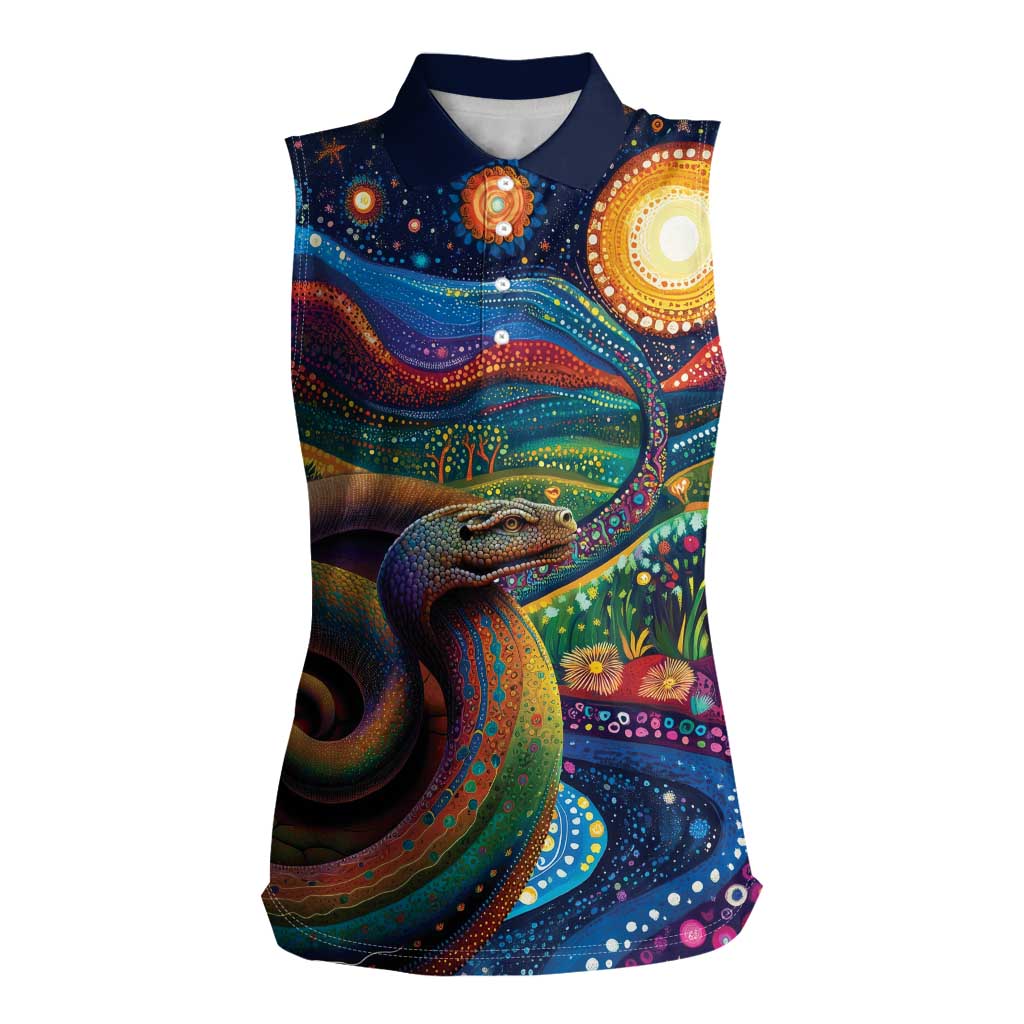 Aboriginal Dreamtime Rainbow Serpent Women Sleeveless Polo Shirt