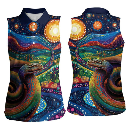 Aboriginal Dreamtime Rainbow Serpent Women Sleeveless Polo Shirt
