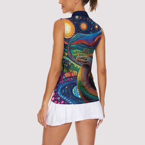 Aboriginal Dreamtime Rainbow Serpent Women Sleeveless Polo Shirt