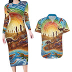Aboriginal Dreamtime Animals Stories Couples Matching Long Sleeve Bodycon Dress and Hawaiian Shirt