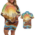 Aboriginal Dreamtime Animals Stories Couples Matching Off Shoulder Short Dress and Hawaiian Shirt