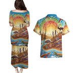 Aboriginal Dreamtime Animals Stories Couples Matching Puletasi and Hawaiian Shirt