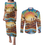 Aboriginal Dreamtime Animals Stories Couples Matching Puletasi and Long Sleeve Button Shirt
