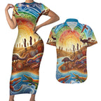 Aboriginal Dreamtime Animals Stories Couples Matching Short Sleeve Bodycon Dress and Hawaiian Shirt
