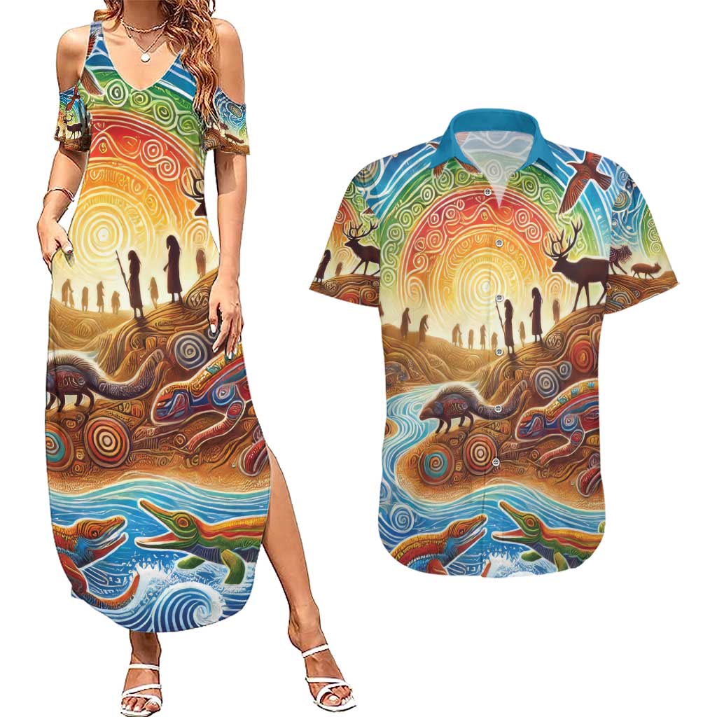 Aboriginal Dreamtime Animals Stories Couples Matching Summer Maxi Dress and Hawaiian Shirt