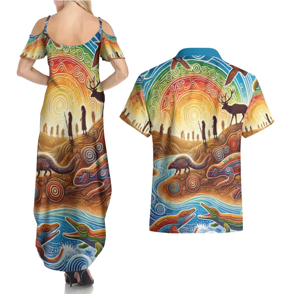 Aboriginal Dreamtime Animals Stories Couples Matching Summer Maxi Dress and Hawaiian Shirt