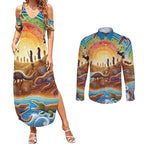 Aboriginal Dreamtime Animals Stories Couples Matching Summer Maxi Dress and Long Sleeve Button Shirt