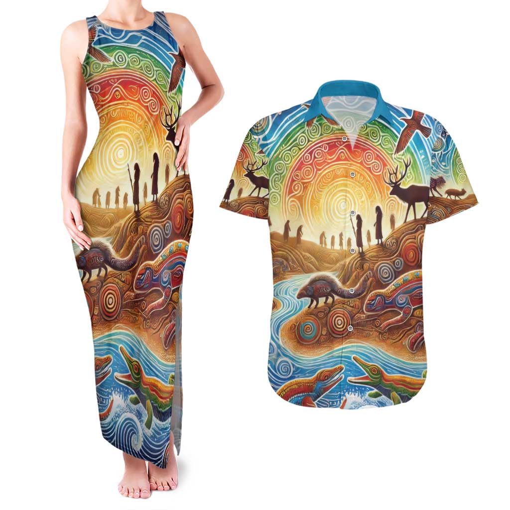 Aboriginal Dreamtime Animals Stories Couples Matching Tank Maxi Dress and Hawaiian Shirt