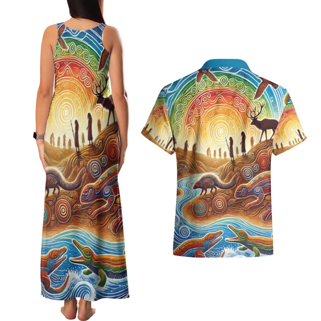 Aboriginal Dreamtime Animals Stories Couples Matching Tank Maxi Dress and Hawaiian Shirt