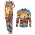 Aboriginal Dreamtime Animals Stories Couples Matching Tank Maxi Dress and Long Sleeve Button Shirt