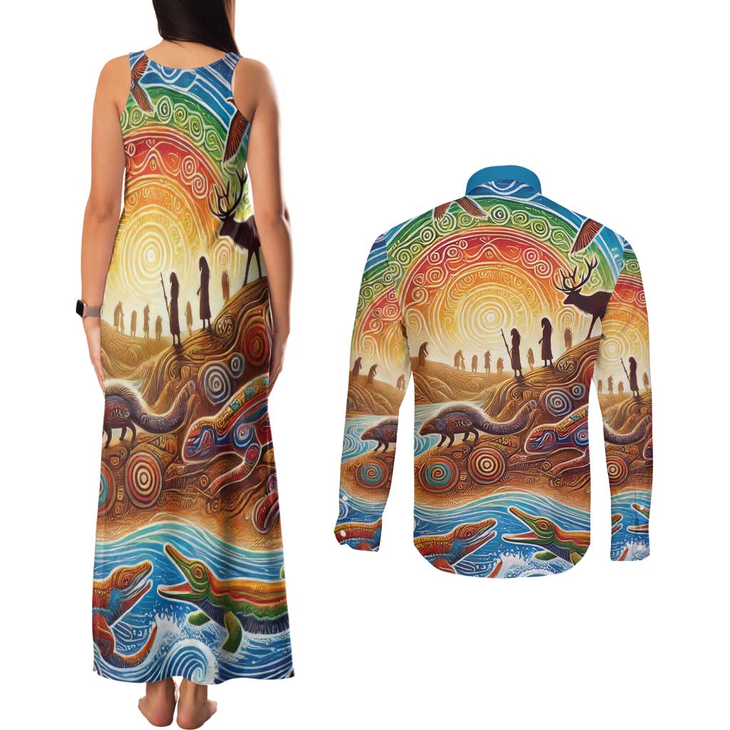 Aboriginal Dreamtime Animals Stories Couples Matching Tank Maxi Dress and Long Sleeve Button Shirt