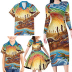 Aboriginal Dreamtime Animals Stories Family Matching Long Sleeve Bodycon Dress and Hawaiian Shirt