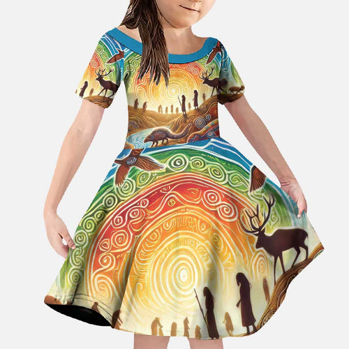 Aboriginal Dreamtime Animals Stories Family Matching Long Sleeve Bodycon Dress and Hawaiian Shirt