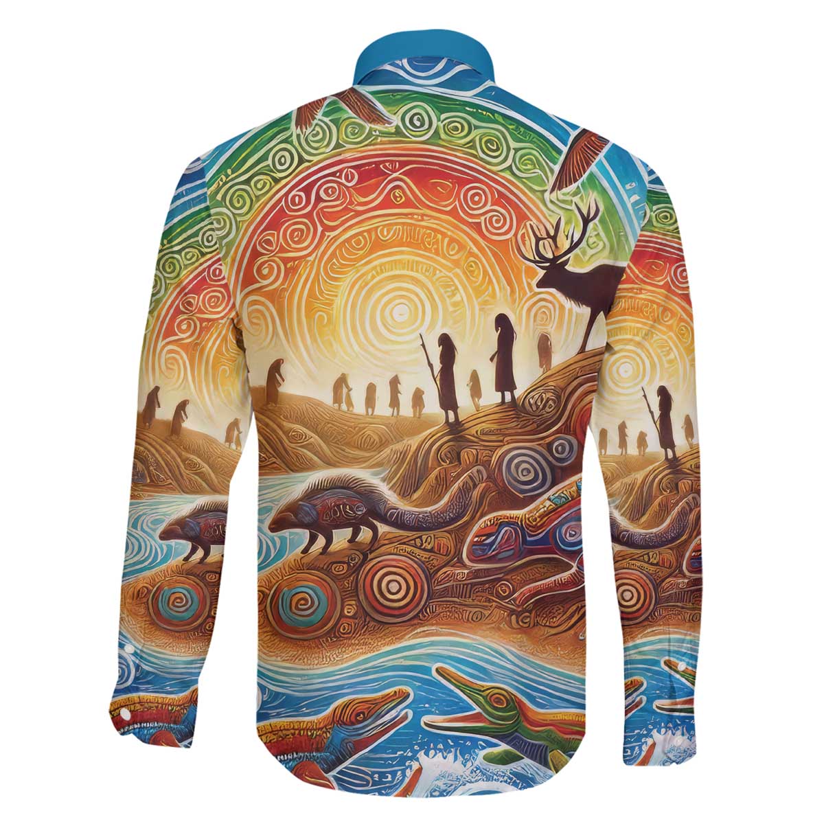 Aboriginal Dreamtime Animals Stories Family Matching Off The Shoulder Long Sleeve Dress and Hawaiian Shirt