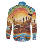 Aboriginal Dreamtime Animals Stories Family Matching Off The Shoulder Long Sleeve Dress and Hawaiian Shirt