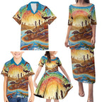 Aboriginal Dreamtime Animals Stories Family Matching Puletasi and Hawaiian Shirt