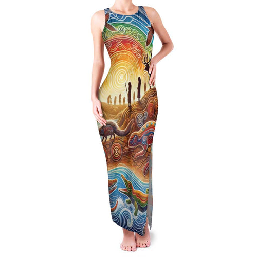 Aboriginal Dreamtime Animals Stories Family Matching Tank Maxi Dress and Hawaiian Shirt