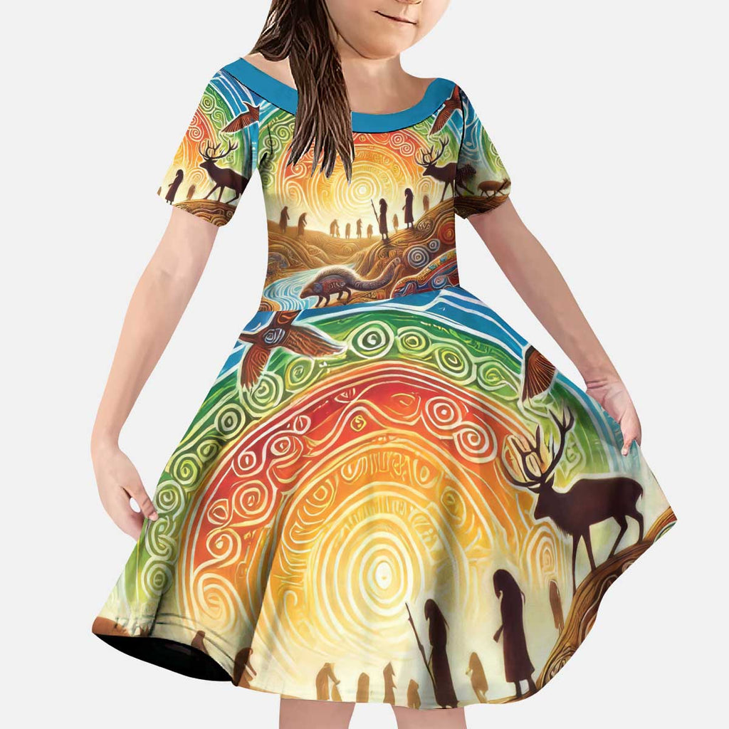 Aboriginal Dreamtime Animals Stories Kid Short Sleeve Dress