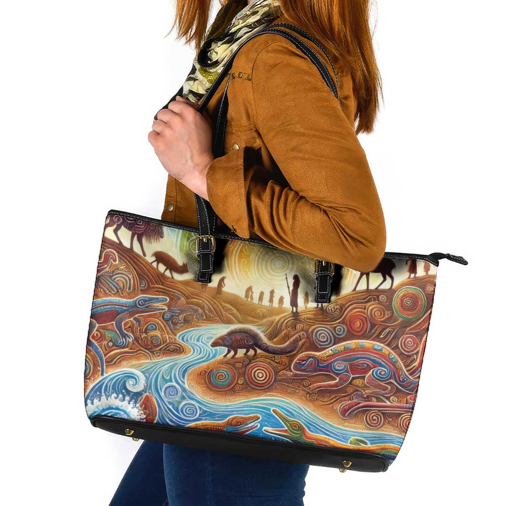 Aboriginal Dreamtime Animals Stories Leather Tote Bag