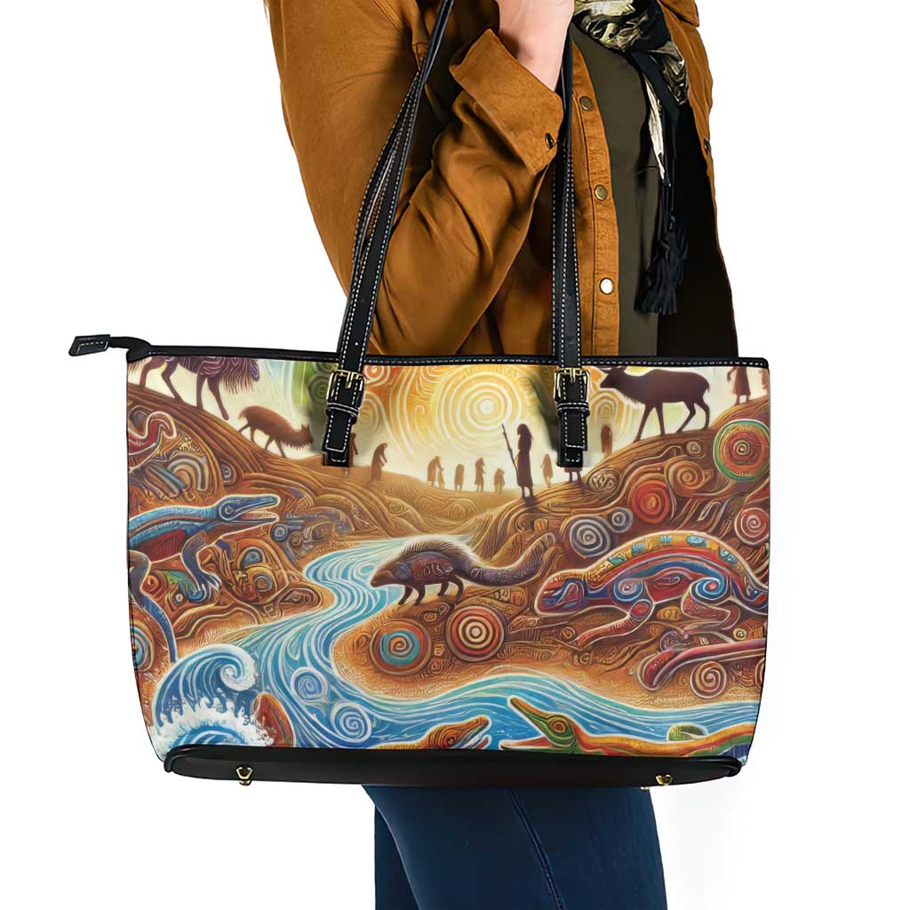 Aboriginal Dreamtime Animals Stories Leather Tote Bag