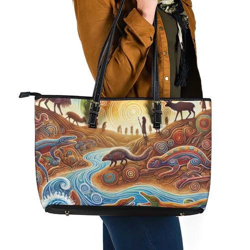 Aboriginal Dreamtime Animals Stories Leather Tote Bag