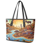 Aboriginal Dreamtime Animals Stories Leather Tote Bag