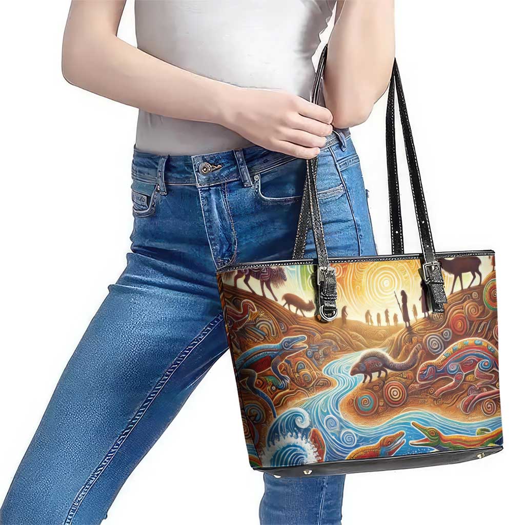 Aboriginal Dreamtime Animals Stories Leather Tote Bag