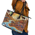 Aboriginal Dreamtime Animals Stories Leather Tote Bag