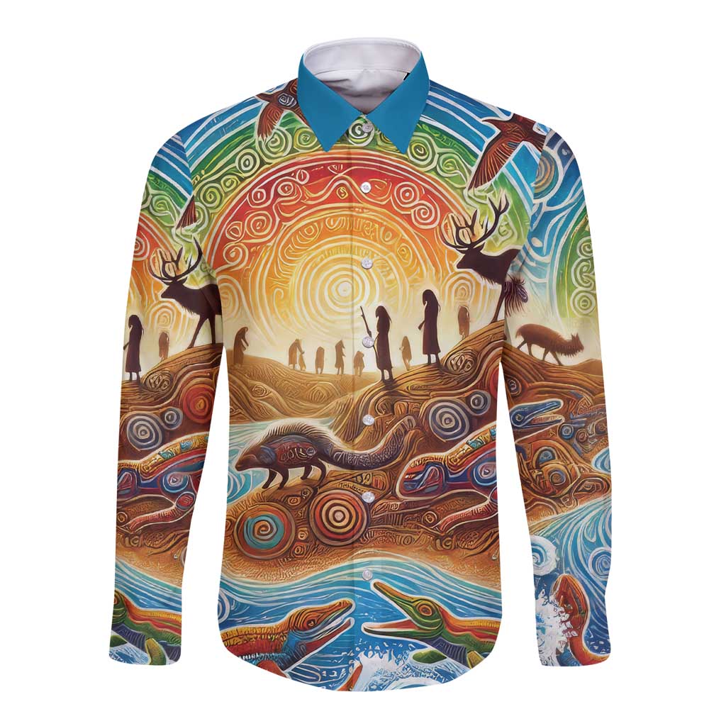 Aboriginal Dreamtime Animals Stories Long Sleeve Button Shirt
