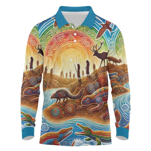 Aboriginal Dreamtime Animals Stories Long Sleeve Polo Shirt