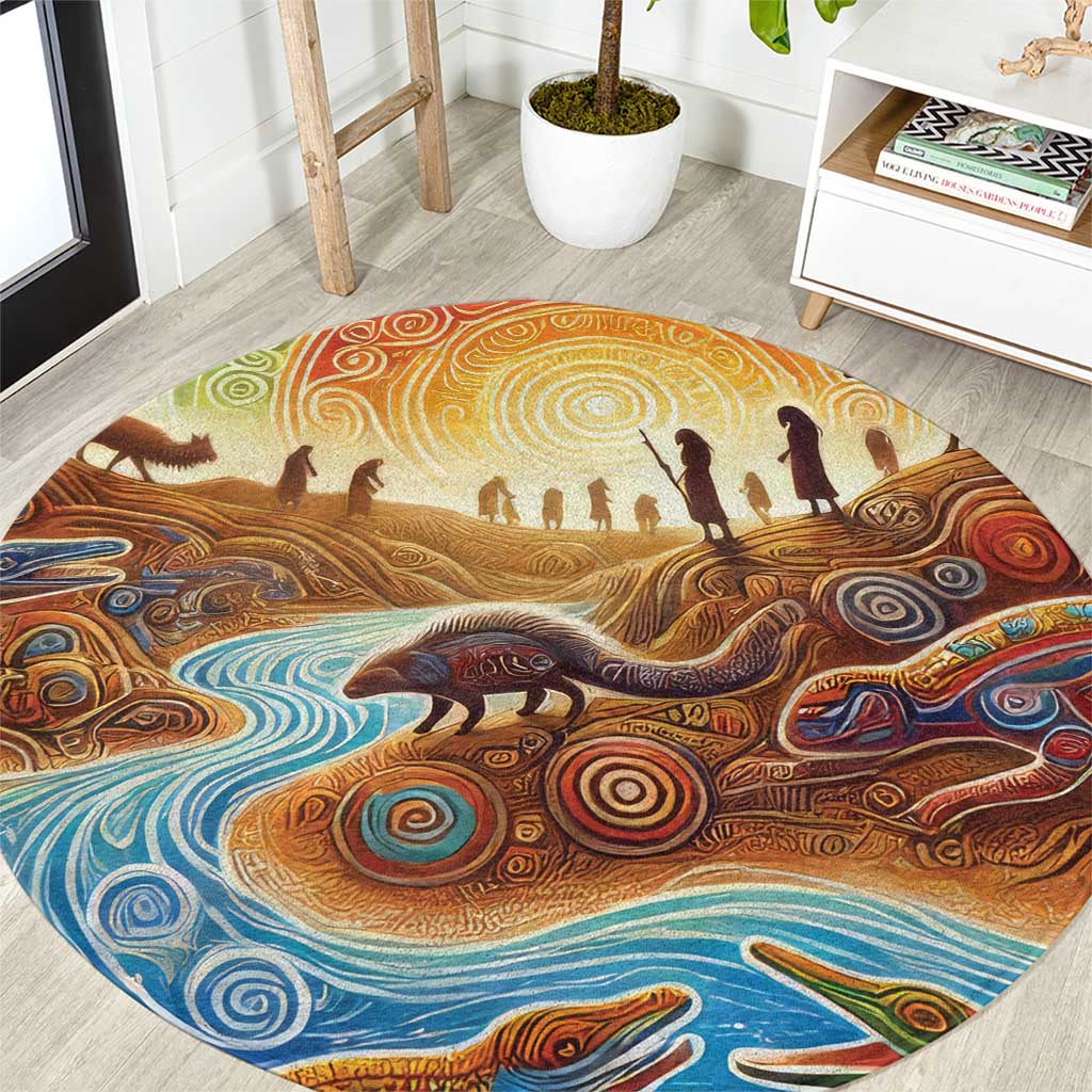 Aboriginal Dreamtime Animals Stories Round Carpet