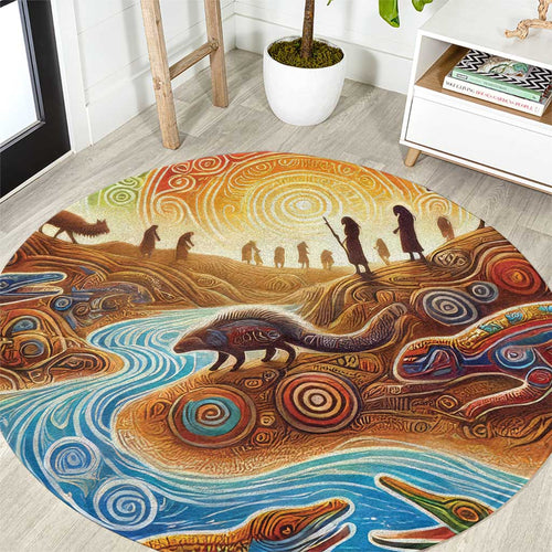 Aboriginal Dreamtime Animals Stories Round Carpet
