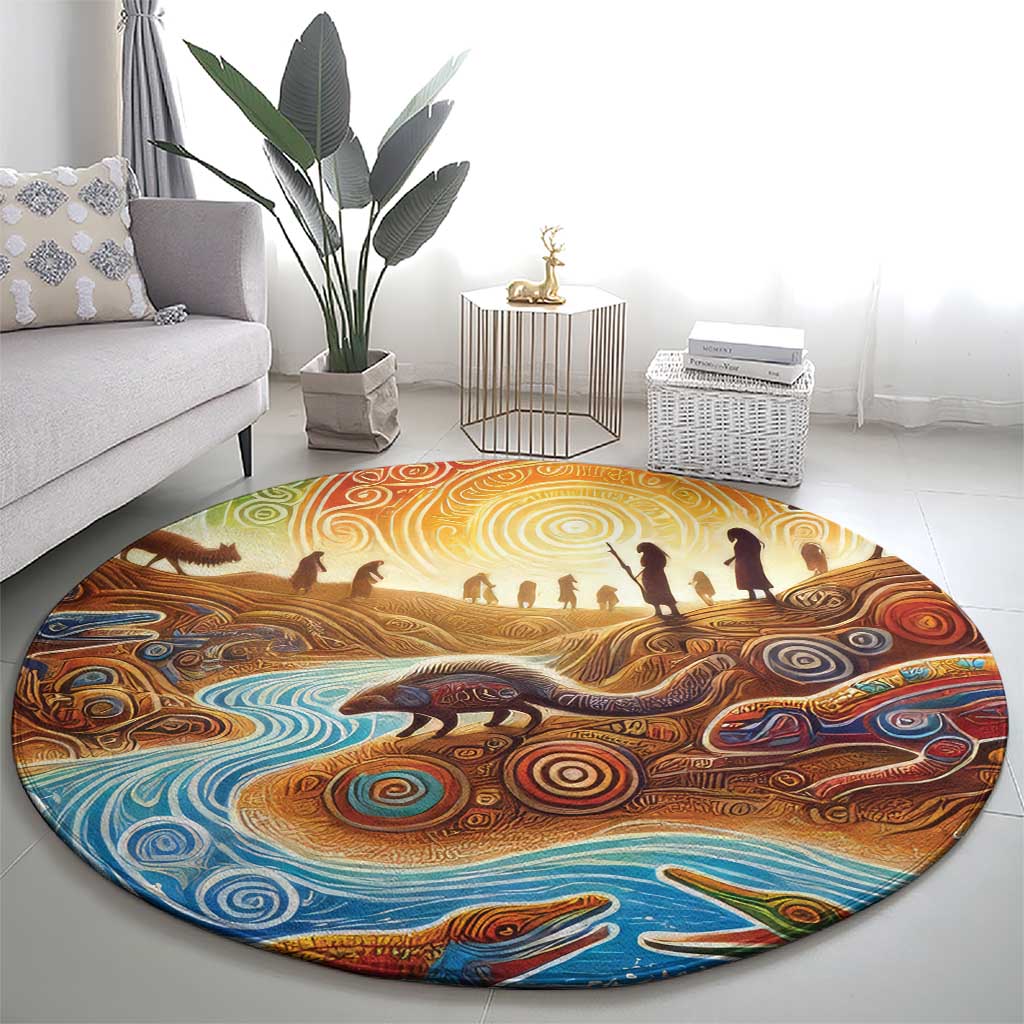 Aboriginal Dreamtime Animals Stories Round Carpet