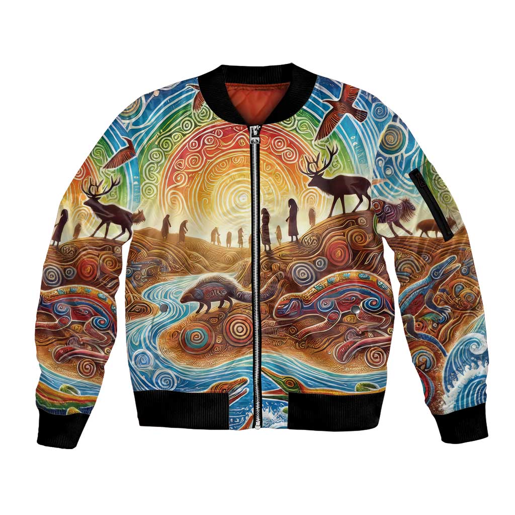 Aboriginal Dreamtime Animals Stories Sleeve Zip Bomber Jacket