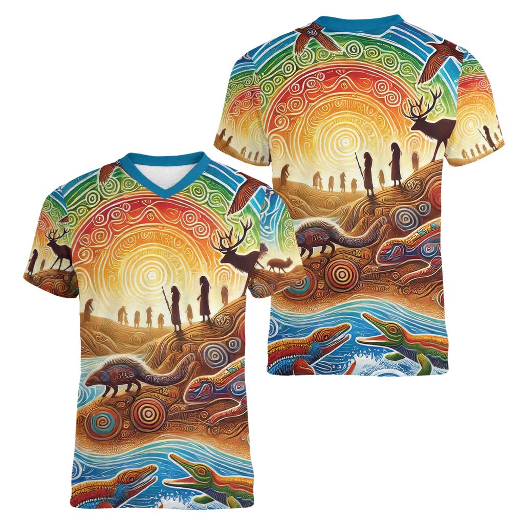 Aboriginal Dreamtime Animals Stories Women V-Neck T-Shirt