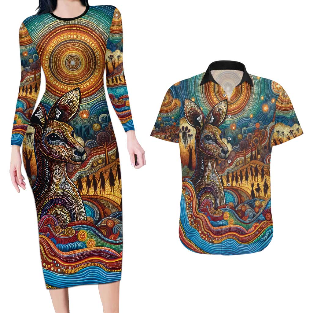 Aboriginal Dreamtime Stories Land Couples Matching Long Sleeve Bodycon Dress and Hawaiian Shirt