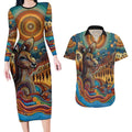 Aboriginal Dreamtime Stories Land Couples Matching Long Sleeve Bodycon Dress and Hawaiian Shirt